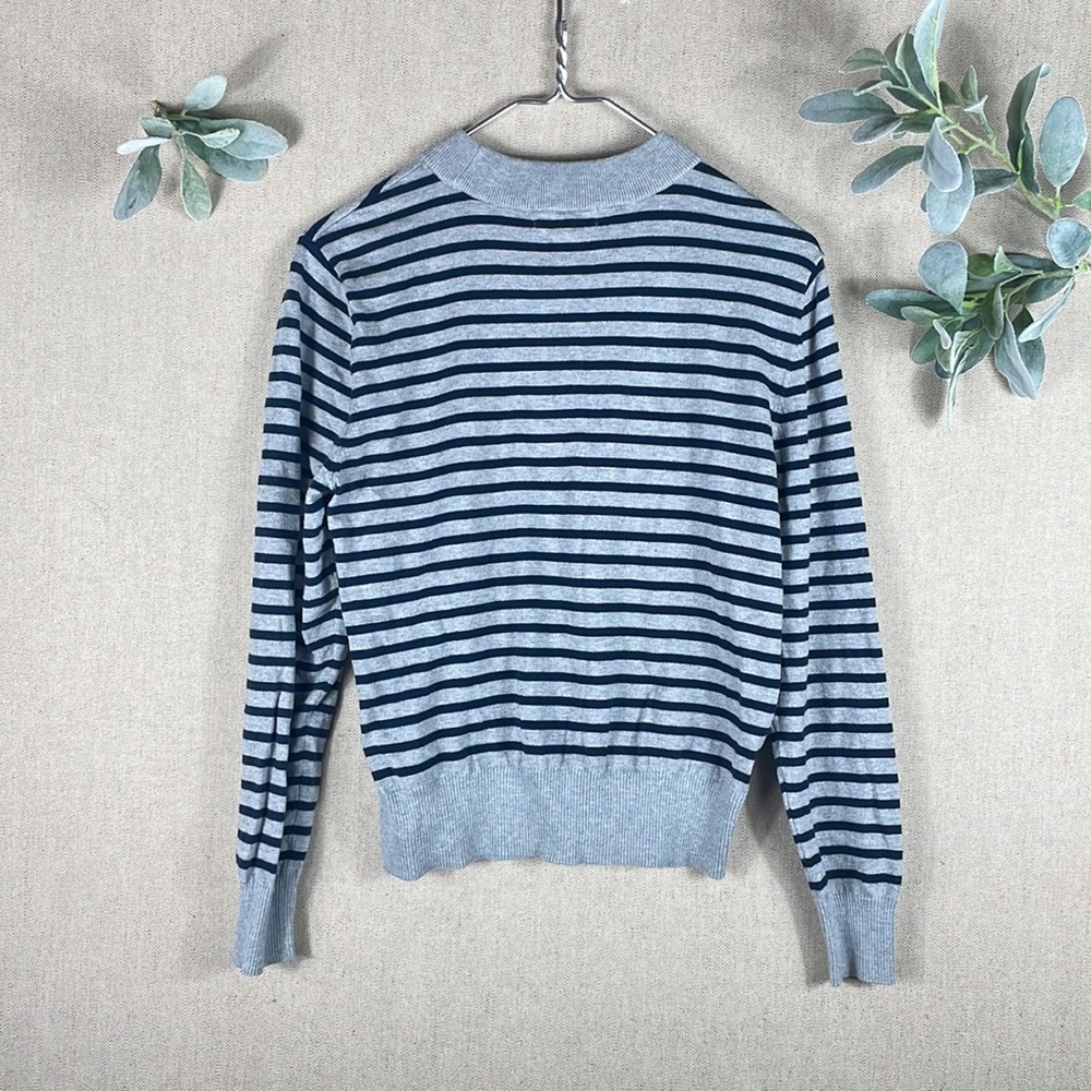 Treasure and Bond > Gray Striped Crew Neck Cotton Sweater - Picture 7 of 7